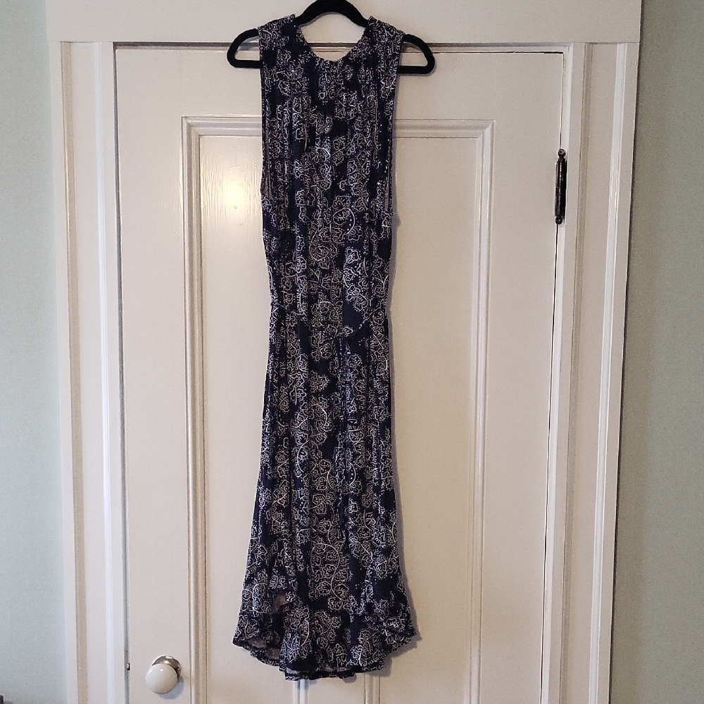 LOFT Blue and White Patterned Midi Dress